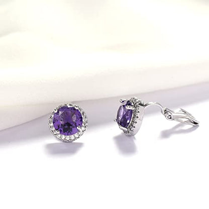 YOQUCOL 10MM Cubic Zirconia Crystal Clip On Stud Earrings Round Non Pierced Earrings for Women - color: Purple