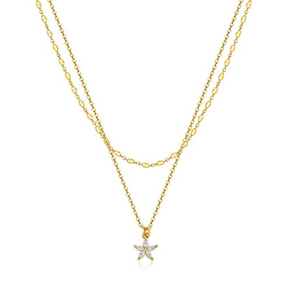 Tewiky Dainty 14k Gold Plated/Silver Cubic Zirconia Necklaces for Women, Simple CZ Jewelry Necklaces Trendy Gifts - color: Gold layered flower CZ