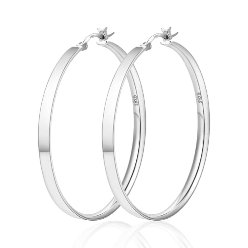 Senteria Lightweight Gold Hoop Earrings for Women 4mm Wide Large Hoop Earrings 14K Real Gold Plated Hypoallergenic Hoops Earring Big Thin Earring Hoops for Women 30/40/50/60/70mm - style: 60mm silver