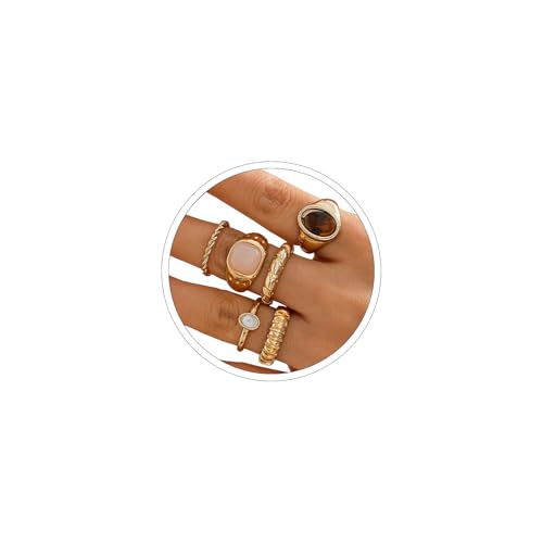 Chunky Rings for Women Stackable Vintage Adjustable Rings for Women Gold Statement Stone Ring Set Non Tarnish Vintage Jewelry - style: Gold 3