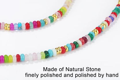 YOUFENG Initial Letter Necklaces for Women Colorful Beaded Gemstone Choker 14K Gold Plated Bubble Letter Pendant Necklace Natural Stone Handmade Jewelry Gift - color: N