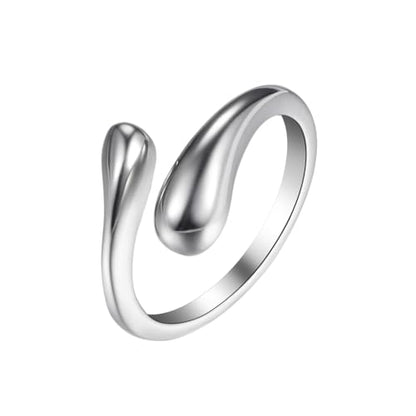 Cupimatch Modern Teardrop Adjustable Ring - Women Polished Stainless Steel Open Cuff Ring, Minimalist Wedding Anniversary Gift（Size:7