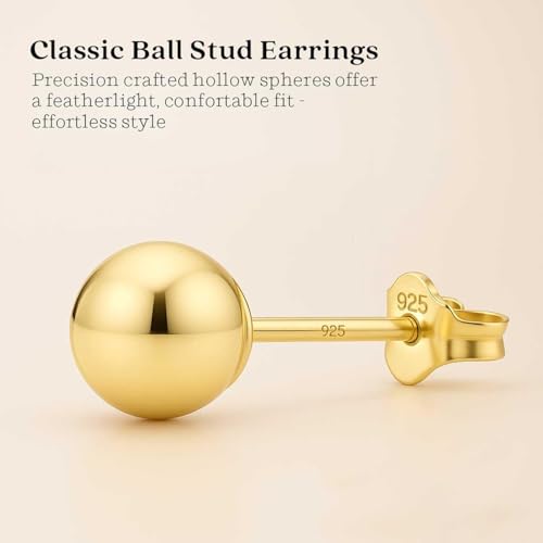 KEZEF 925 Sterling Silver Ball Stud Earrings for Women, 2mm to 10mm | Nine Bead Sizes, Three Finishes, Hypoallergenic Nickel Free Post, Butterfly Push Back, Sold As One Pair - color: 14k Yellow Gold, size: 4mm