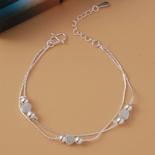 925 Sterling Silver Plated Heart Charm Bracelet for Women - Dainty Chain Love Gift Idea - style: Style7