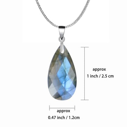 iSTONE 925 Sterling Silver Natural Crytral for Womens Pendant Necklace, Gemstone Birthstone with 17.8" Silver Chain Ladies - color: Labradorite- faceted