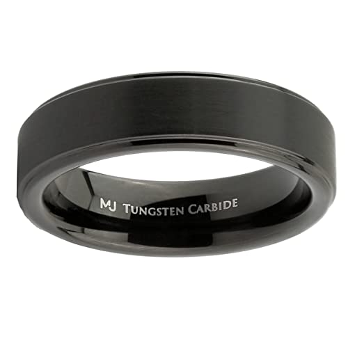 Tungsten Carbide Wedding Bands That Feature Different Finishes and Edge Colors - color: Black/Brushed-6mm