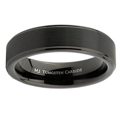 Tungsten Carbide Wedding Bands That Feature Different Finishes and Edge Colors - color: Black/Brushed-6mm