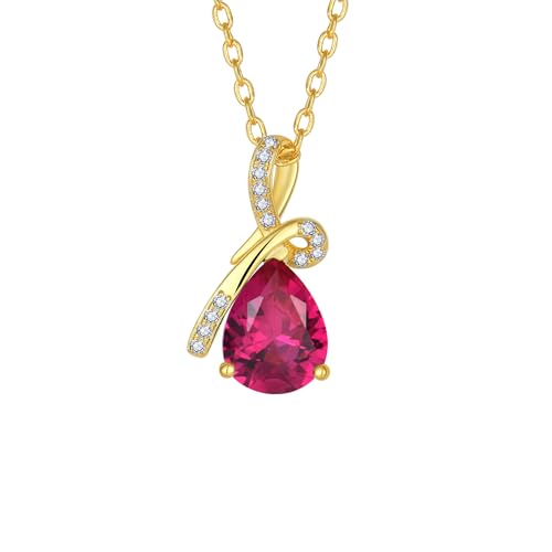 Infinity Birthstone Necklace for Women, Gold Plated Teardrop Cubic Zirconia Pendant, Created Gemstone Twist Necklace for Birthday, Her, Mom, Friend - color: Ruby-red-Jul.