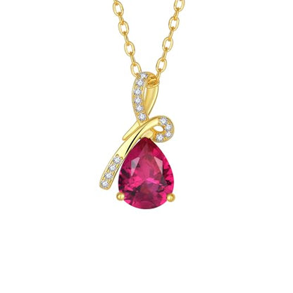 Infinity Birthstone Necklace for Women, Gold Plated Teardrop Cubic Zirconia Pendant, Created Gemstone Twist Necklace for Birthday, Her, Mom, Friend - color: Ruby-red-Jul.