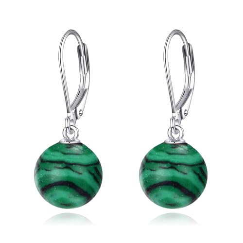 925 Sterling Silver Pearl Leverback Earrings Dangle Drop Jewelry Gifts for Women - style: Malachite