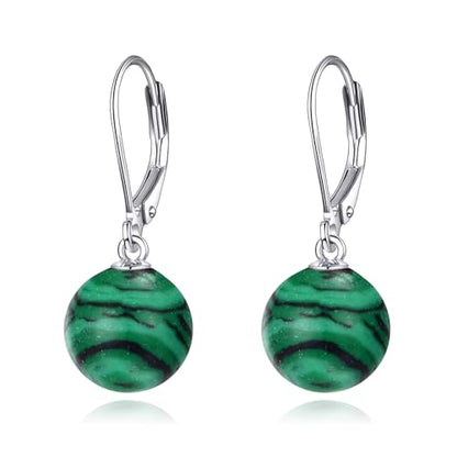 925 Sterling Silver Pearl Leverback Earrings Dangle Drop Jewelry Gifts for Women - style: Malachite