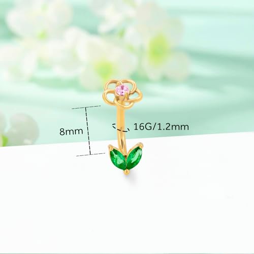 Flower Eyebrow Rings Piercing Jewelry, 16G Internally Threaded Rook Piercing Jewelry, 316L Stainless Steel Lip Labret Barbells 8mm - color: Gold-8mm