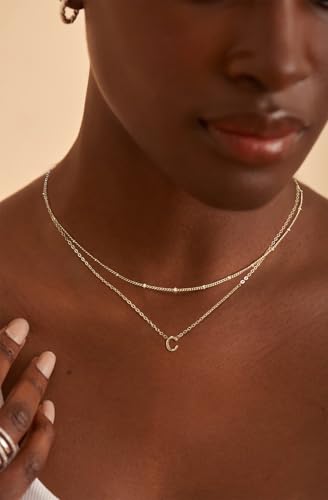 Gold Initial Necklaces for Women, 14k Gold Plated Round Letter A-Z Pendant Necklace Trendy Capital Monogram Necklace Dainty Name Pendant Necklace for Women Jewelry Gifts - style: Gold C