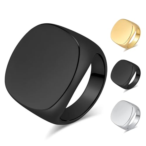 Minimalist Square Signet Ring, Dainty Unisex Classic Square Ring for Modern Style, Geometric Bold Statement Band for Daily & Party Wear - color: Black