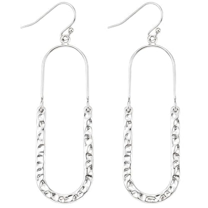 14K Gold Plated Texture Geometric Earrings, Simple Oval Hammered Hoop Drop Dangle Earrings for Women, Lightweight Dangly Minimalist Jewelry - color: Oval-Silver