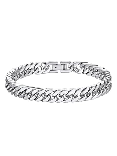 Richsteel Mens Cuban Link Bracelets, Silver/Black/14K Gold Plated Stainless Steel Bracelet for Men 8/12/17mm Width, 7.4/8.2/9 Inch Length Chain Wrist Bracelets With Gifts Box - style: 01-Steel 8mm Width