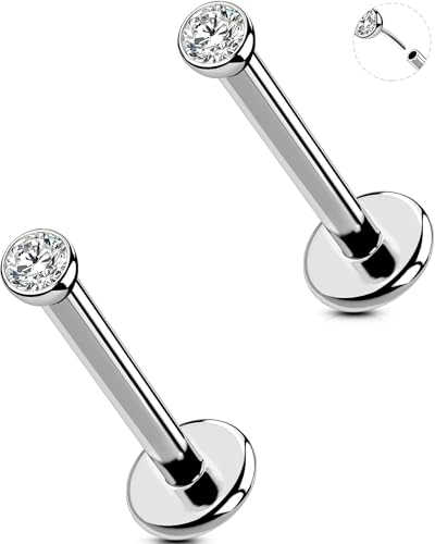 2Pcs Silver 20G/18G/16G Threadless Nose Stud Flat Back Earrings 316L Surgical Steel CZ Daity Nose Helix Cartilage Tragus Conch Labret Medusa Monroe Piercing Jewelry-Multiple Sizes & Gauges - size: 2PCS, 16g 8mm, 1.5mm CZ