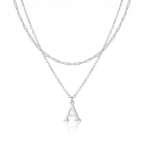 14K Gold Plated Initial Necklaces for Women Dainty Layered Letter Pendant Necklace Cute Choker Necklace Gift Trendy Stuff Personalized Jewelry Stack for Women Her - color: Silver, style: A.