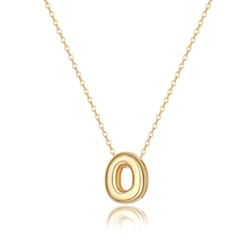 Initial Necklaces for Women Bubble Gold Silver Letter Necklace Dainty Personalized Charm Pendant Name Necklace Cute Non Tarnish Fashion Accessories Teen Gift Trendy Stuff Jewelry Gifts - color: Gold, style: O