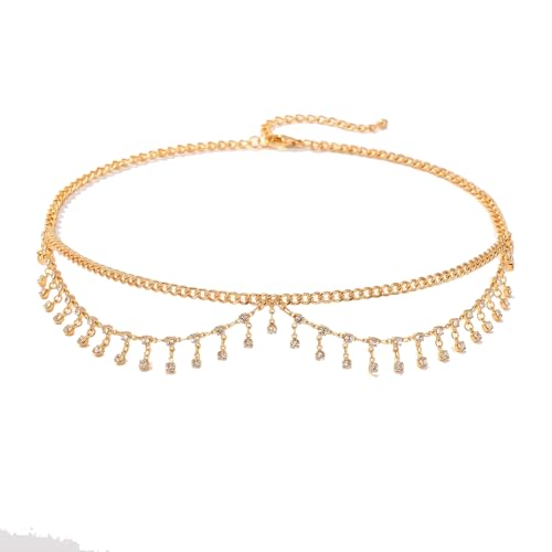 Layered Belly Waist Chain for Women - color: Gold CZ Belly Waist Chain