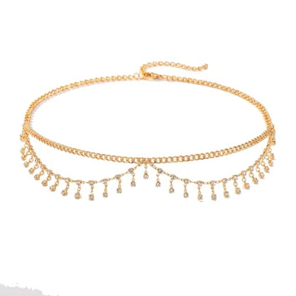 Layered Belly Waist Chain for Women - color: Gold CZ Belly Waist Chain