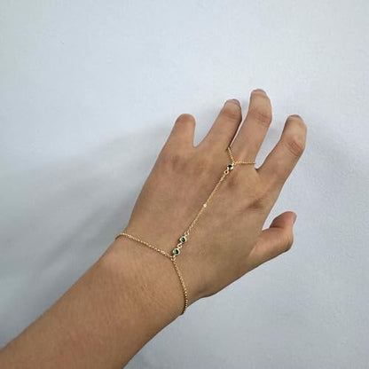 Kakikaki 925 Sterling Silver Finger Ring Bracelet Hand Chain for Women | Slave Bracelets 7" to 9" Adjustable - color: Gold, style: 3 Emerald