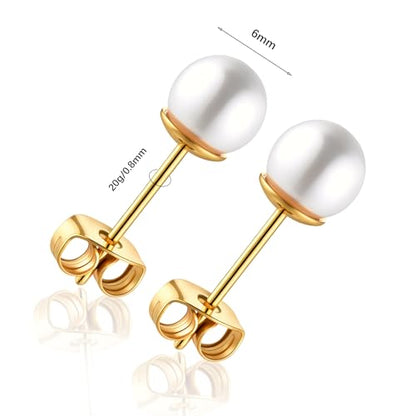 Titanium Ball Earrings Hypoallergenic Studs for Women Men Sensitive Ears Black 3mm 4mm 5mm Titanium Backs - style: 6mm pearl GD
