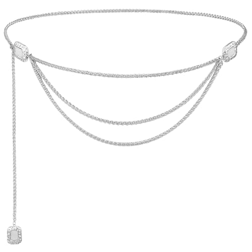 SUOSDEY Pirate Waist Chain Belts for Women Multilayer Metal Belly Chain Belt Fashion Accessories for Dress - color: H-sliver (White Gemstone), size: XL: Fit for Waist up to 51 inches