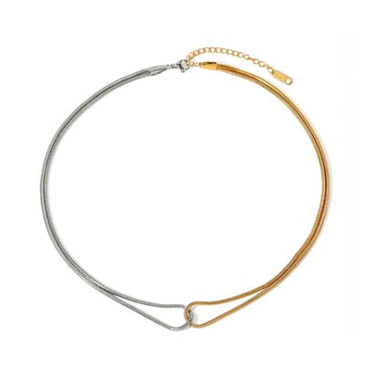 Women Non Tarnish Two Tone Snake Chain Twisted Link Necklace | waterproof stainless steel material,dual color mixed metal necklace,fashion jewelry gifts