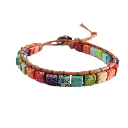 7 Chakra Bracelet Bohemian Handmade Leather Wrap Healing Protection Natural Stone Yoga Beaded Bracelets Boho Friendship Jewelry - color: Chakra 4