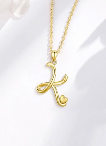 CELESTIA 925 Sterling Silver Initial Necklaces 26 Letter with Rose Gold Heart - 18 Inch Chain - color: Gold-K