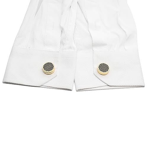 Mens Button Covers Tuxedo Shirt Cufflinks Alternative | Fake cufflinks and alternative fashion jewelry accessories for mens formal business dress shirts suits and groomsmen - color: A black Golden