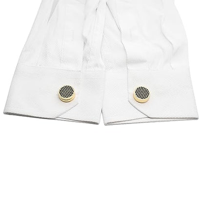 Mens Button Covers Tuxedo Shirt Cufflinks Alternative | Fake cufflinks and alternative fashion jewelry accessories for mens formal business dress shirts suits and groomsmen - color: A black Golden