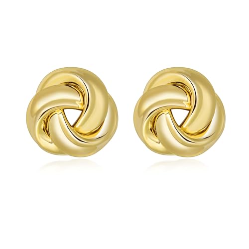 Love Knot Stud Earrings for Women Gold Plated Knot Earrings Geometric Twisted Statement Earrings Trendy Jewelry - color: Gold 35.2mm Knot