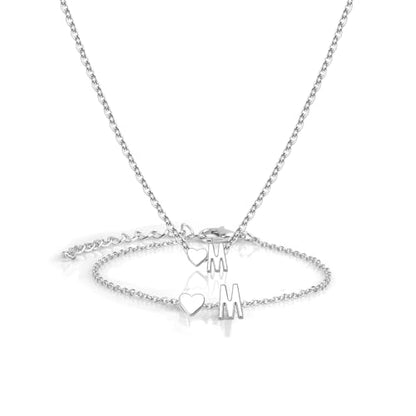 Gold Bracelets For Women Heart Initial Letter Pendant Necklace and Bracelet Set Personalized Jewelry Sets for Women Birthday Gifts for Mom Her Daughter Initial Necklace 14K Silver Plated - style: Silver-M