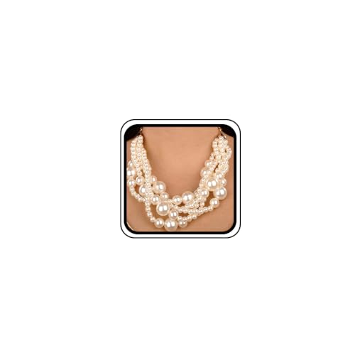 Wiwpar 2PCS Large Chunky Statement Faux Pearl Bib Choker Necklace and Earring Set for Party Wedding Ladies - color: white