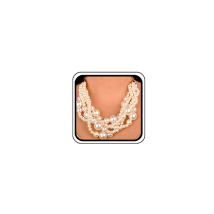 Wiwpar 2PCS Large Chunky Statement Faux Pearl Bib Choker Necklace and Earring Set for Party Wedding Ladies - color: white