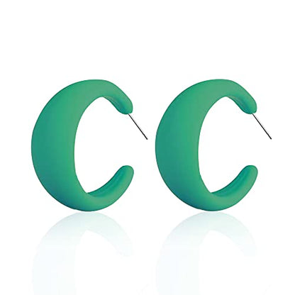 Acrylic Resin C Shape Colorful Hoop Trendy Chunky Cute Candy Earrings - Jewelry for Women - color: Dark Green