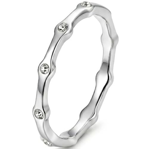 JUDE Jewelers 2mm Stainless Steel Stackable Eternity Wedding Band Ring - color: Silver
