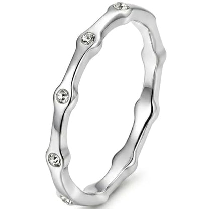 JUDE Jewelers 2mm Stainless Steel Stackable Eternity Wedding Band Ring - color: Silver