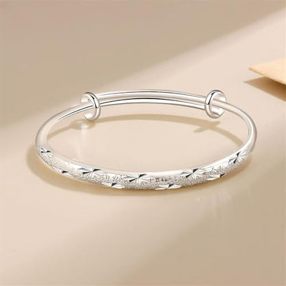Bangle Bracelet for Women, 925 Sterling Silver Cuff Bracelet Women's Fashion Simple Adjustable Elegant Jewelry for Mom Valentine Wife Mother Day Gift