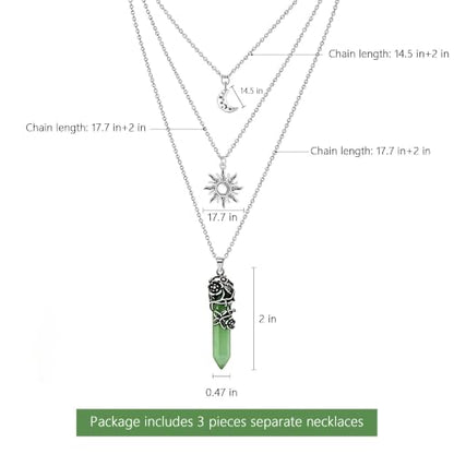 Gothic Emo Grunge Crescent Moon Layered Choker for Women | Boho Moon Sun Star Crystal Pendant Necklace, Punk Witchy Halloween Christmas Jewelry Accessories Gifts - color: Green