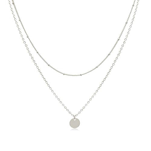 Aisansty Dainty Layered Choker Necklaces Handmade Coin Tube Star Pearl Pendant Multilayer Adjustable Layering Chain Gold Plated Necklaces Set for Women - color: Silver, style: Silver Coin