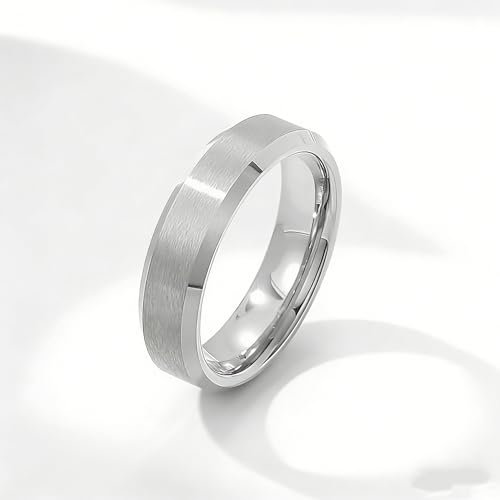 Stainless Steel Wedding Band Ring For Men Women | Sandblasted matte finish, 4mm/6mm/8mm widths, steel/black/gold-tone colors, everyday wear, wedding - color: Matte-6mm-Silver