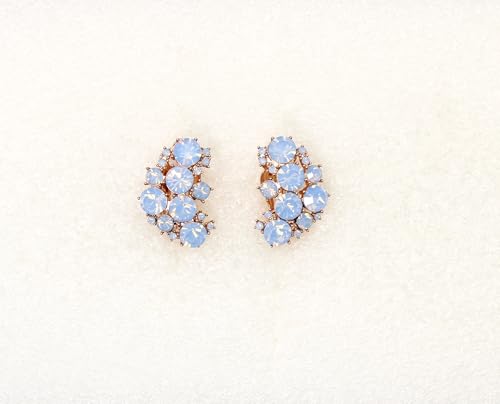 Faship Gorgeous Clip Ons Floral Earrings - color: Light Sapphire Opal / Rose gold plated