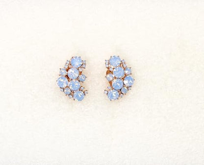 Faship Gorgeous Clip Ons Floral Earrings - color: Light Sapphire Opal / Rose gold plated