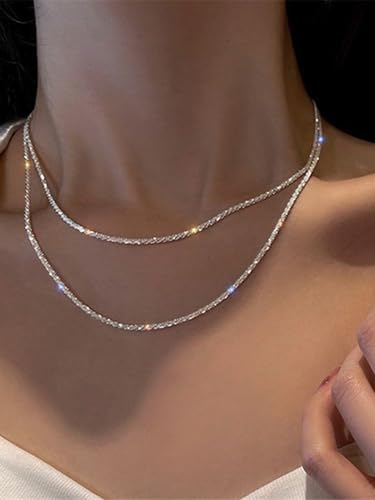 Minimal Double Layer Chain Necklace in Gold or Silver Tone, Lightweight Collar Chain for Everyday Layering - color: Silver, style: Layered Look
