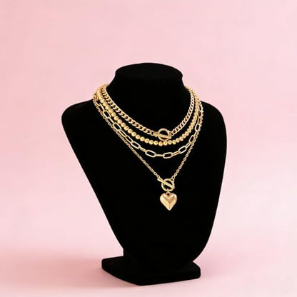 Chunky Layered Necklaces for Women, Stackable Paperclip Chain Necklace Set with Coin & Heart Pendants, Trendy Statement Jewelry for Everyday Wear and Gift Giving - color: Gold