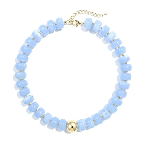 Badu Colorful Chunky Beaded Choker Necklace, Acrylic Colorful Bead Statement Necklaces, Adjustable Summer Beach Jewelry Gift for Women - color: Blue