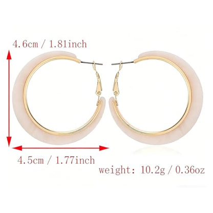 Tortoiseshell Hoop Earrings for Women Colorful Leopard Charm Earrings C-Shaped Circular Statement Earring Lightweight Resin Earring Party Holiday Birthday Party Daily Wear Jewelry - color: White